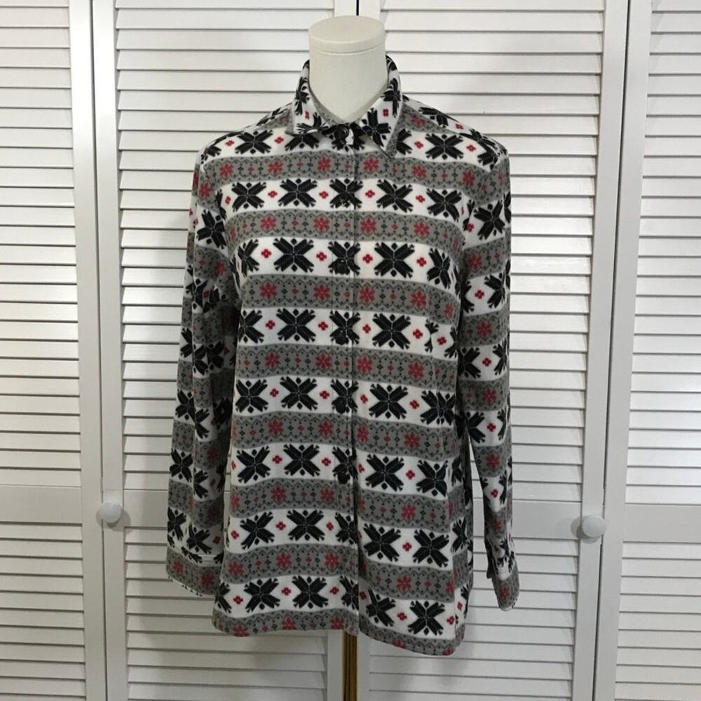 Riders Lee Retro Nordic Geometric Print Long Sleeve Fleece Shirt Mens S